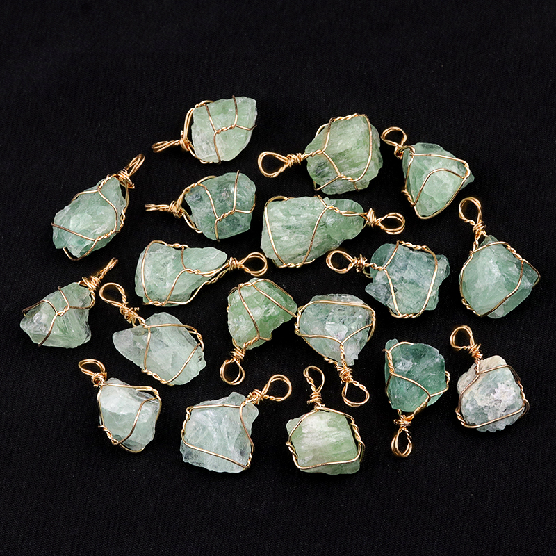 Pendants Gold Wire Wrapped  Irregular Nuggets Chakra Crystal StoneCharms for DIY Bracelets Necklaces Earrings Jewelry Making