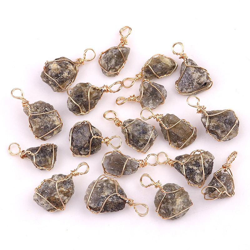 Pendants Gold Wire Wrapped  Irregular Nuggets Chakra Crystal StoneCharms for DIY Bracelets Necklaces Earrings Jewelry Making