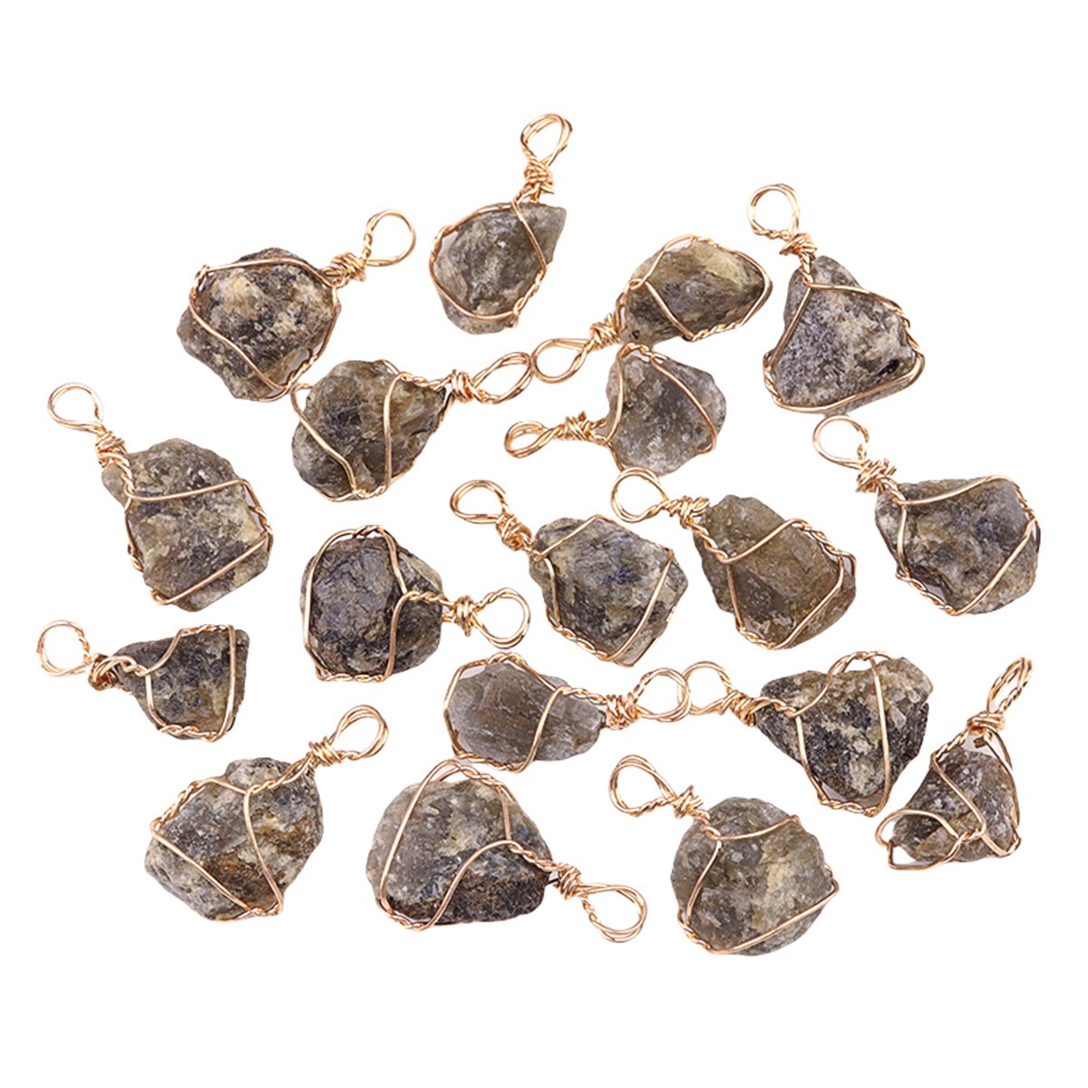 Pendants Gold Wire Wrapped  Irregular Nuggets Chakra Crystal StoneCharms for DIY Bracelets Necklaces Earrings Jewelry Making