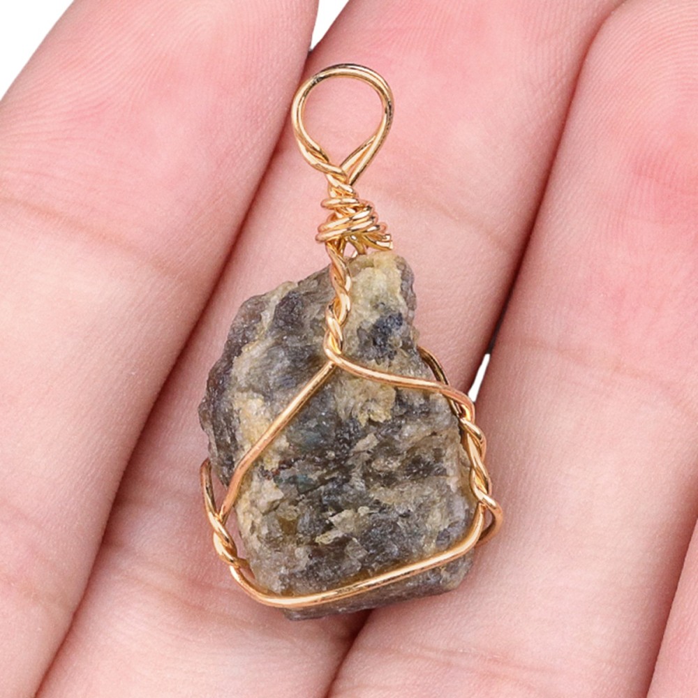Pendants Gold Wire Wrapped  Irregular Nuggets Chakra Crystal StoneCharms for DIY Bracelets Necklaces Earrings Jewelry Making