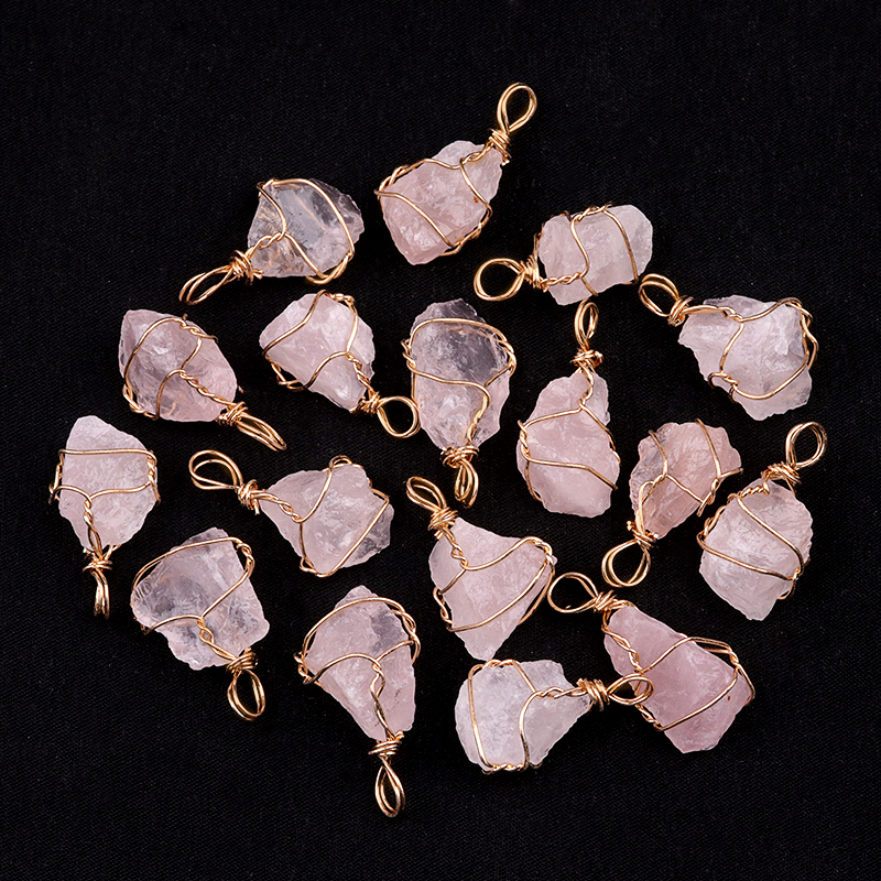 Pendants Gold Wire Wrapped  Irregular Nuggets Chakra Crystal StoneCharms for DIY Bracelets Necklaces Earrings Jewelry Making