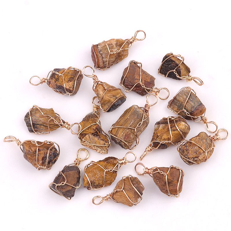 Pendants Gold Wire Wrapped  Irregular Nuggets Chakra Crystal StoneCharms for DIY Bracelets Necklaces Earrings Jewelry Making