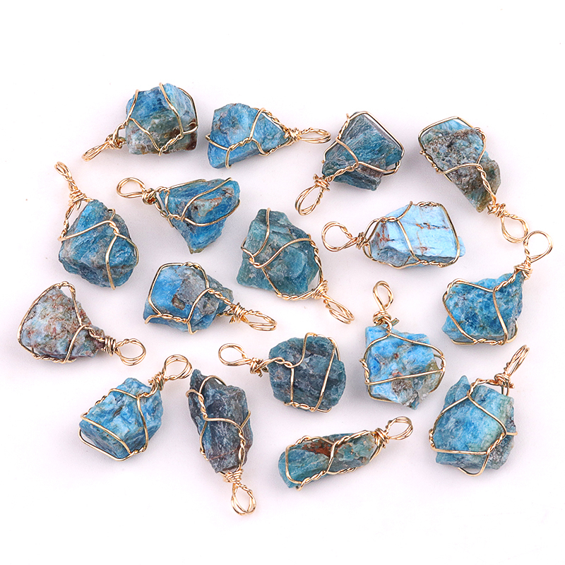 Pendants Gold Wire Wrapped  Irregular Nuggets Chakra Crystal StoneCharms for DIY Bracelets Necklaces Earrings Jewelry Making