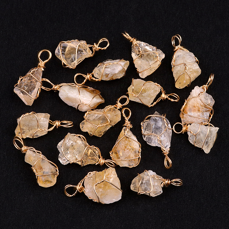 Pendants Gold Wire Wrapped  Irregular Nuggets Chakra Crystal StoneCharms for DIY Bracelets Necklaces Earrings Jewelry Making