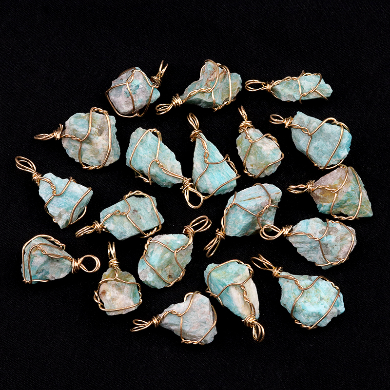Pendants Gold Wire Wrapped  Irregular Nuggets Chakra Crystal StoneCharms for DIY Bracelets Necklaces Earrings Jewelry Making
