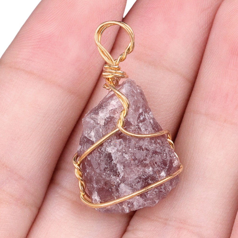 Pendants Gold Wire Wrapped  Irregular Nuggets Chakra Crystal StoneCharms for DIY Bracelets Necklaces Earrings Jewelry Making