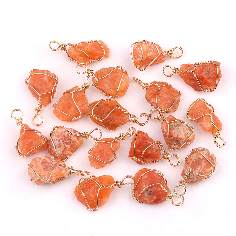 Pendants Gold Wire Wrapped  Irregular Nuggets Chakra Crystal StoneCharms for DIY Bracelets Necklaces Earrings Jewelry Making