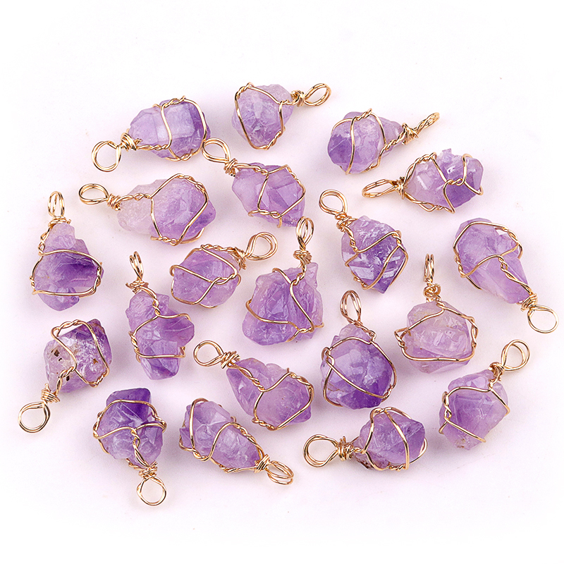 Pendants Gold Wire Wrapped  Irregular Nuggets Chakra Crystal StoneCharms for DIY Bracelets Necklaces Earrings Jewelry Making