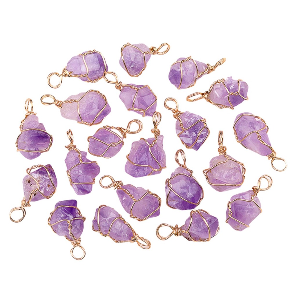 Pendants Gold Wire Wrapped  Irregular Nuggets Chakra Crystal StoneCharms for DIY Bracelets Necklaces Earrings Jewelry Making