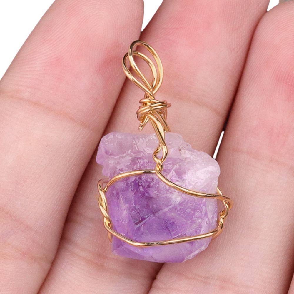 Pendants Gold Wire Wrapped  Irregular Nuggets Chakra Crystal StoneCharms for DIY Bracelets Necklaces Earrings Jewelry Making