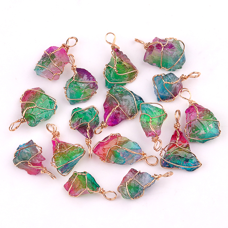 Pendants Gold Wire Wrapped  Irregular Nuggets Chakra Crystal StoneCharms for DIY Bracelets Necklaces Earrings Jewelry Making