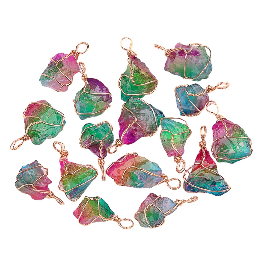 Pendants Gold Wire Wrapped  Irregular Nuggets Chakra Crystal StoneCharms for DIY Bracelets Necklaces Earrings Jewelry Making