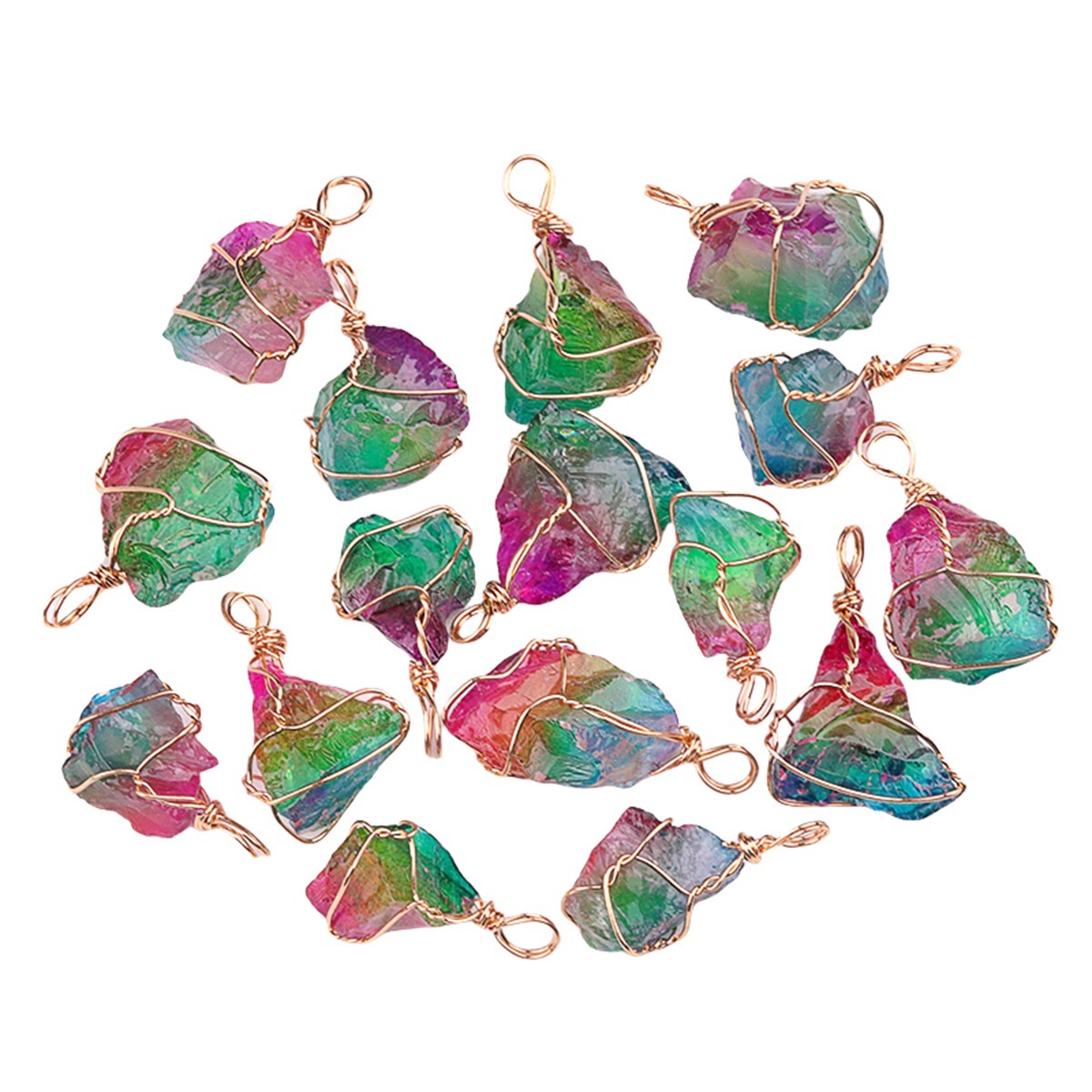 Pendants Gold Wire Wrapped  Irregular Nuggets Chakra Crystal StoneCharms for DIY Bracelets Necklaces Earrings Jewelry Making