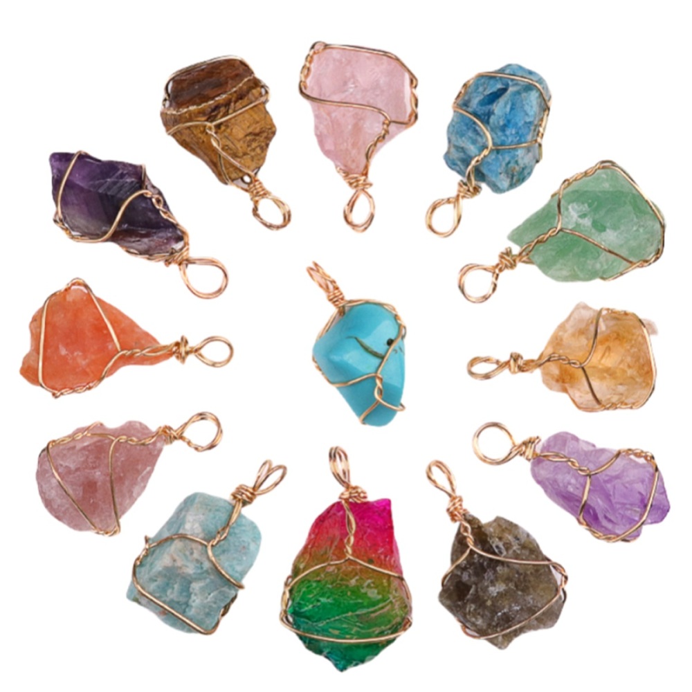Natural Irregular Nuggets Chakra Crystal Stone Pendants Wire Wrapped Charms for DIY Bracelets Necklaces Earrings Jewelry Making