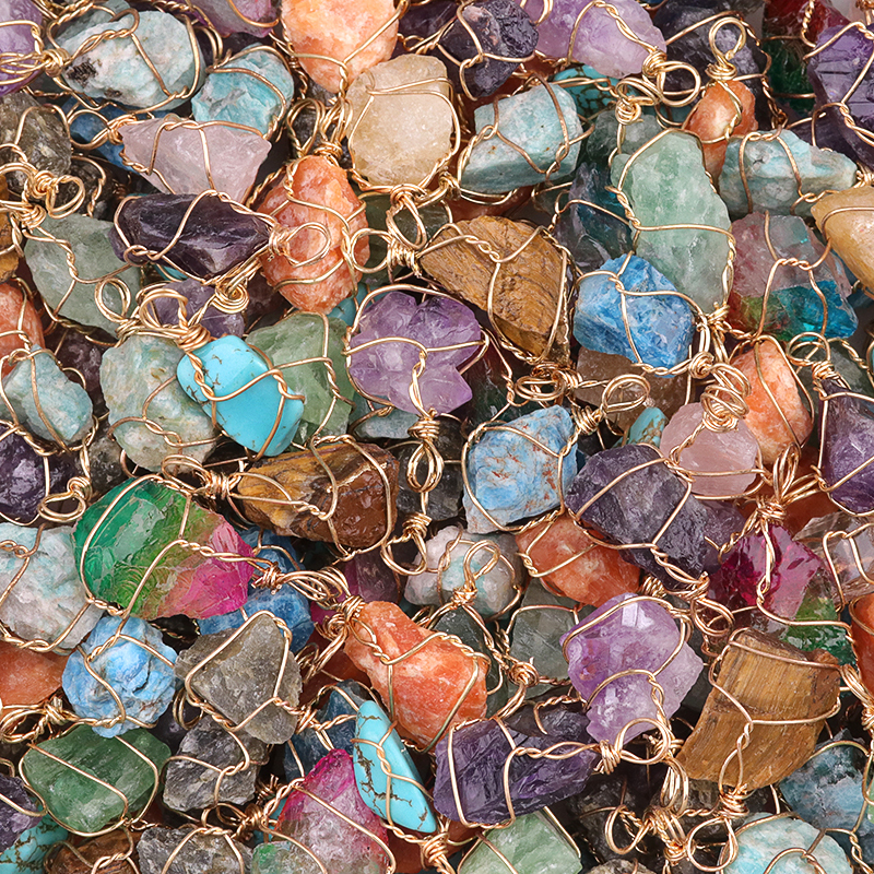Natural Irregular Nuggets Chakra Crystal Stone Pendants Wire Wrapped Charms for DIY Bracelets Necklaces Earrings Jewelry Making