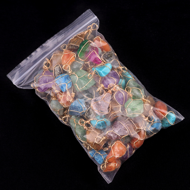 Natural Irregular Nuggets Chakra Crystal Stone Pendants Wire Wrapped Charms for DIY Bracelets Necklaces Earrings Jewelry Making