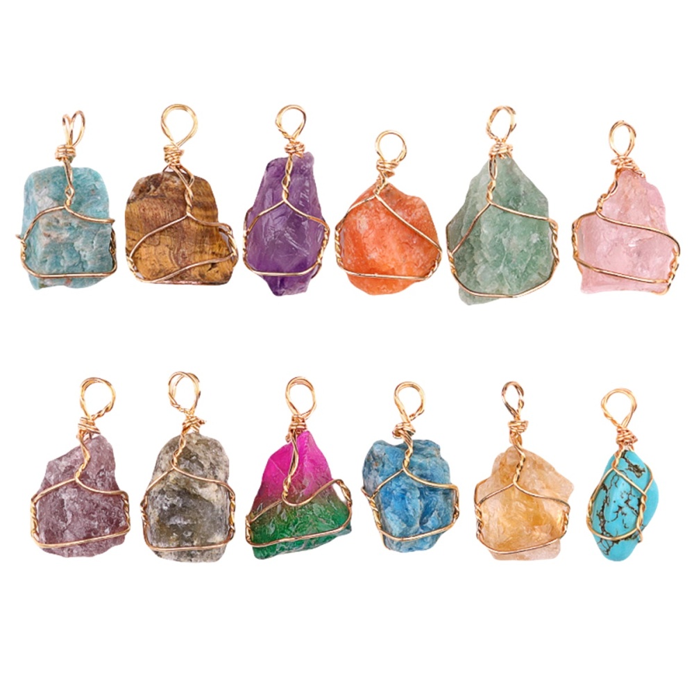Natural Irregular Nuggets Chakra Crystal Stone Pendants Wire Wrapped Charms for DIY Bracelets Necklaces Earrings Jewelry Making
