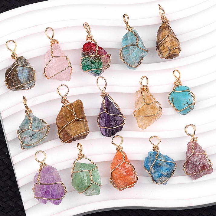 Natural Irregular Nuggets Chakra Crystal Stone Pendants Wire Wrapped Charms for DIY Bracelets Necklaces Earrings Jewelry Making