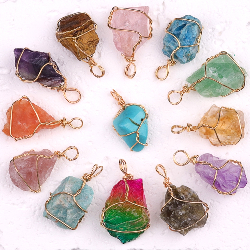 Natural Irregular Nuggets Chakra Crystal Stone Pendants Wire Wrapped Charms for DIY Bracelets Necklaces Earrings Jewelry Making