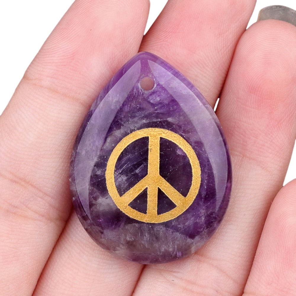 Gold Directional Sign " Peace " Teardrop Gemstone Pendant for Making Jewelry