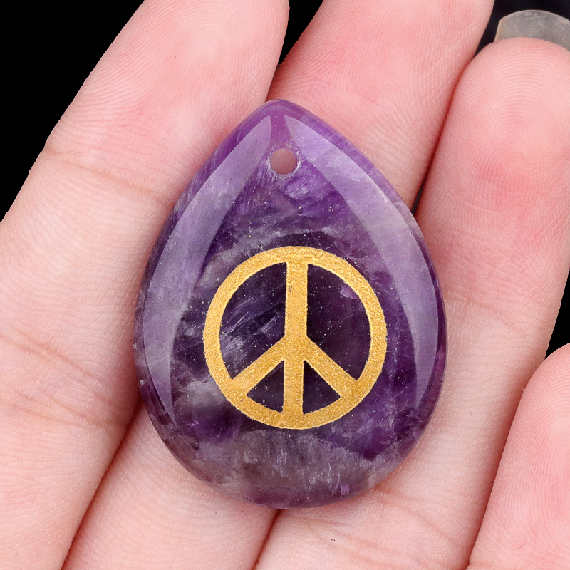 Gold Directional Sign " Peace " Teardrop Gemstone Pendant for Making Jewelry