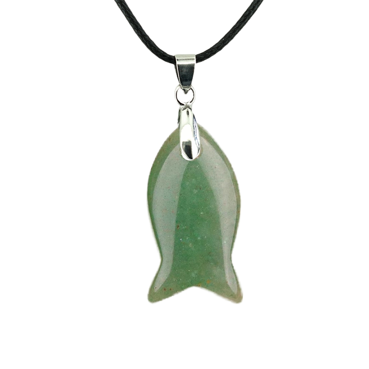 Handmade Craved Fish Gemstone Pendant Necklace 45cm Black Cord
