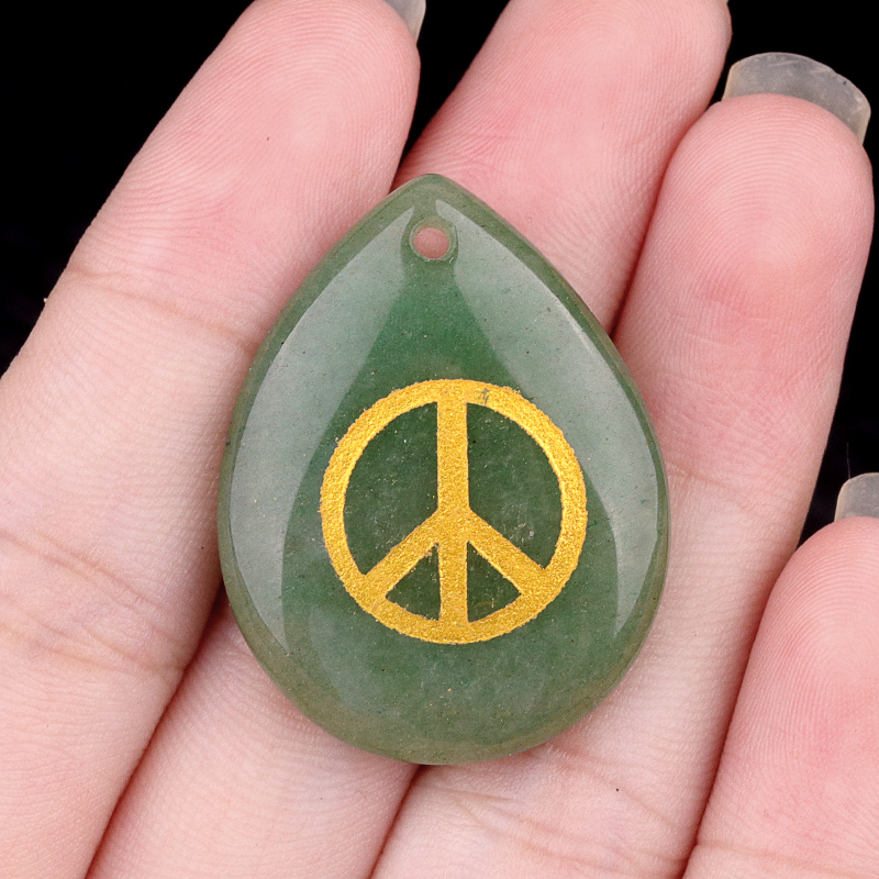 Gold Directional Sign " Peace " Teardrop Gemstone Pendant for Making Jewelry