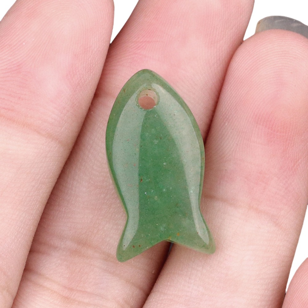 Handmade Craved Fish Gemstone Pendant for Making Jewelry 20X38MM