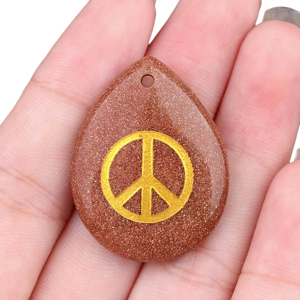 Gold Directional Sign " Peace " Teardrop Gemstone Pendant for Making Jewelry