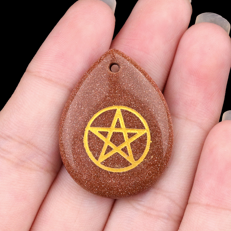 Gold Directional Sign " Pentagram" Teardrop Gemstone Pendant for Making Jewelry