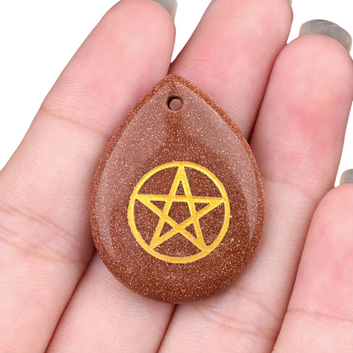 Gold Directional Sign " Pentagram" Teardrop Gemstone Pendant for Making Jewelry