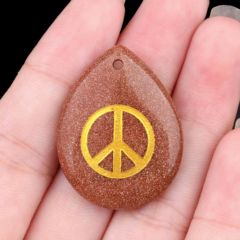 Gold Directional Sign " Peace " Teardrop Gemstone Pendant for Making Jewelry