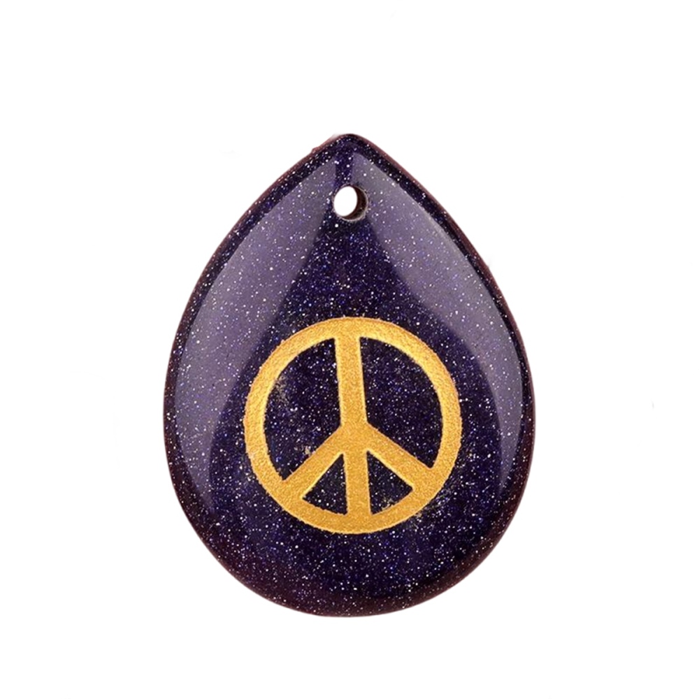 Gold Directional Sign " Peace " Teardrop Gemstone Pendant for Making Jewelry