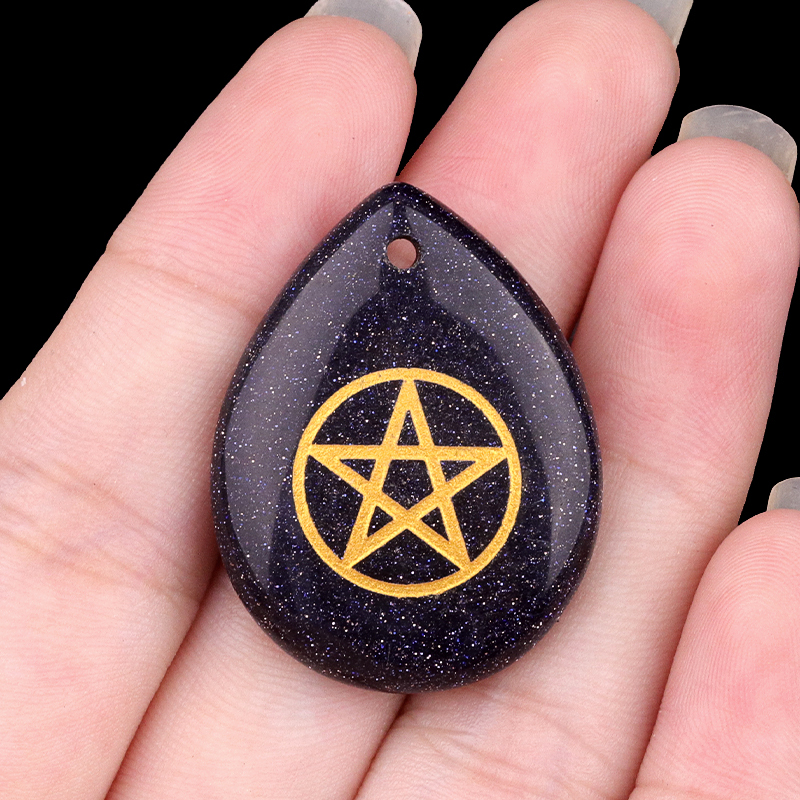 Gold Directional Sign " Pentagram" Teardrop Gemstone Pendant for Making Jewelry