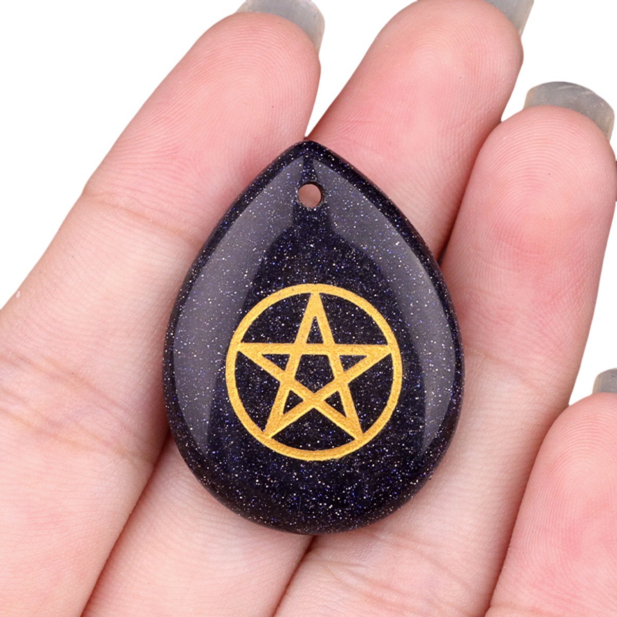 Gold Directional Sign " Pentagram" Teardrop Gemstone Pendant for Making Jewelry