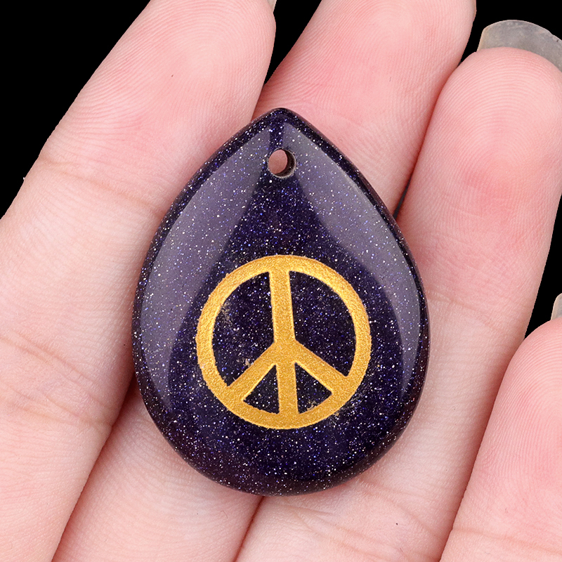 Gold Directional Sign " Peace " Teardrop Gemstone Pendant for Making Jewelry