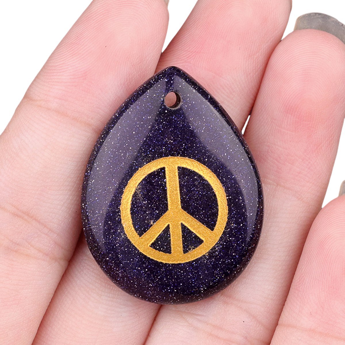Gold Directional Sign " Peace " Teardrop Gemstone Pendant for Making Jewelry