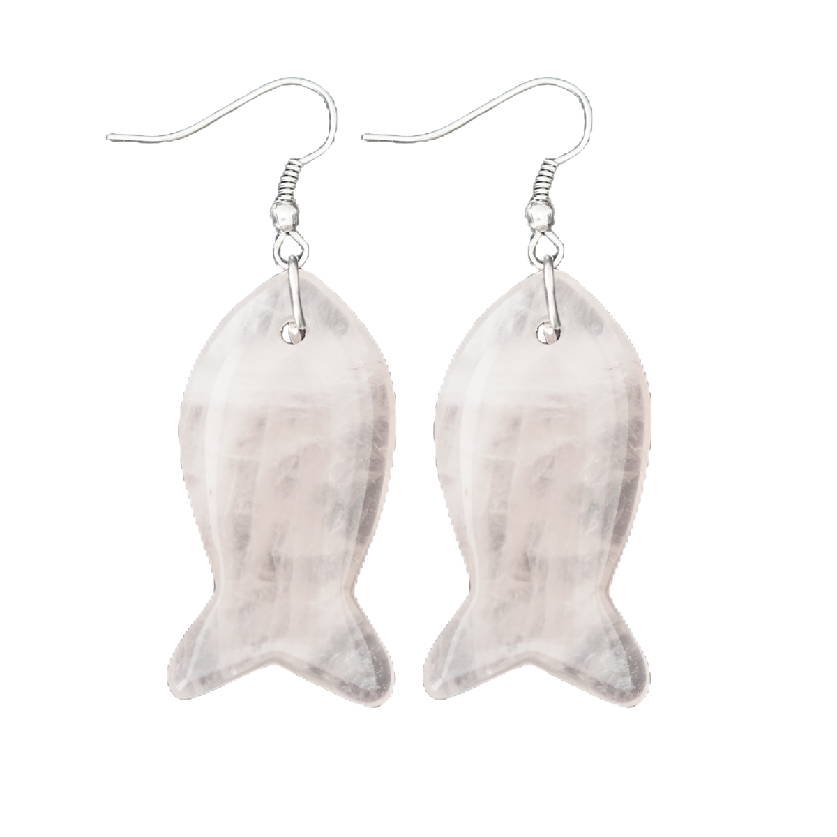 Handmade Craved Fish Gemstone Pendant Silver Ear Hoop Drop Earrings for Women Girl