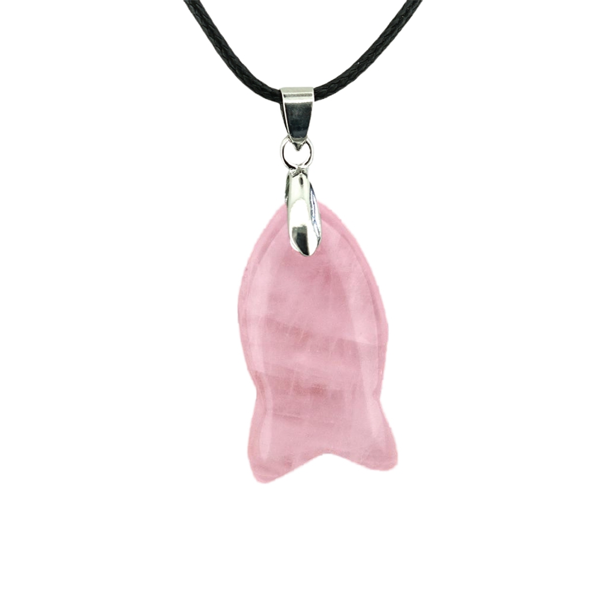 Handmade Craved Fish Gemstone Pendant Necklace 45cm Black Cord