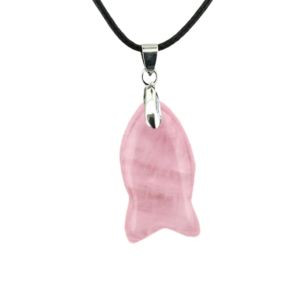 Handmade Craved Fish Gemstone Pendant Necklace 45cm Black Cord