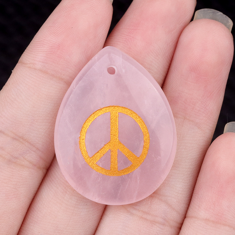 Gold Directional Sign " Peace " Teardrop Gemstone Pendant for Making Jewelry