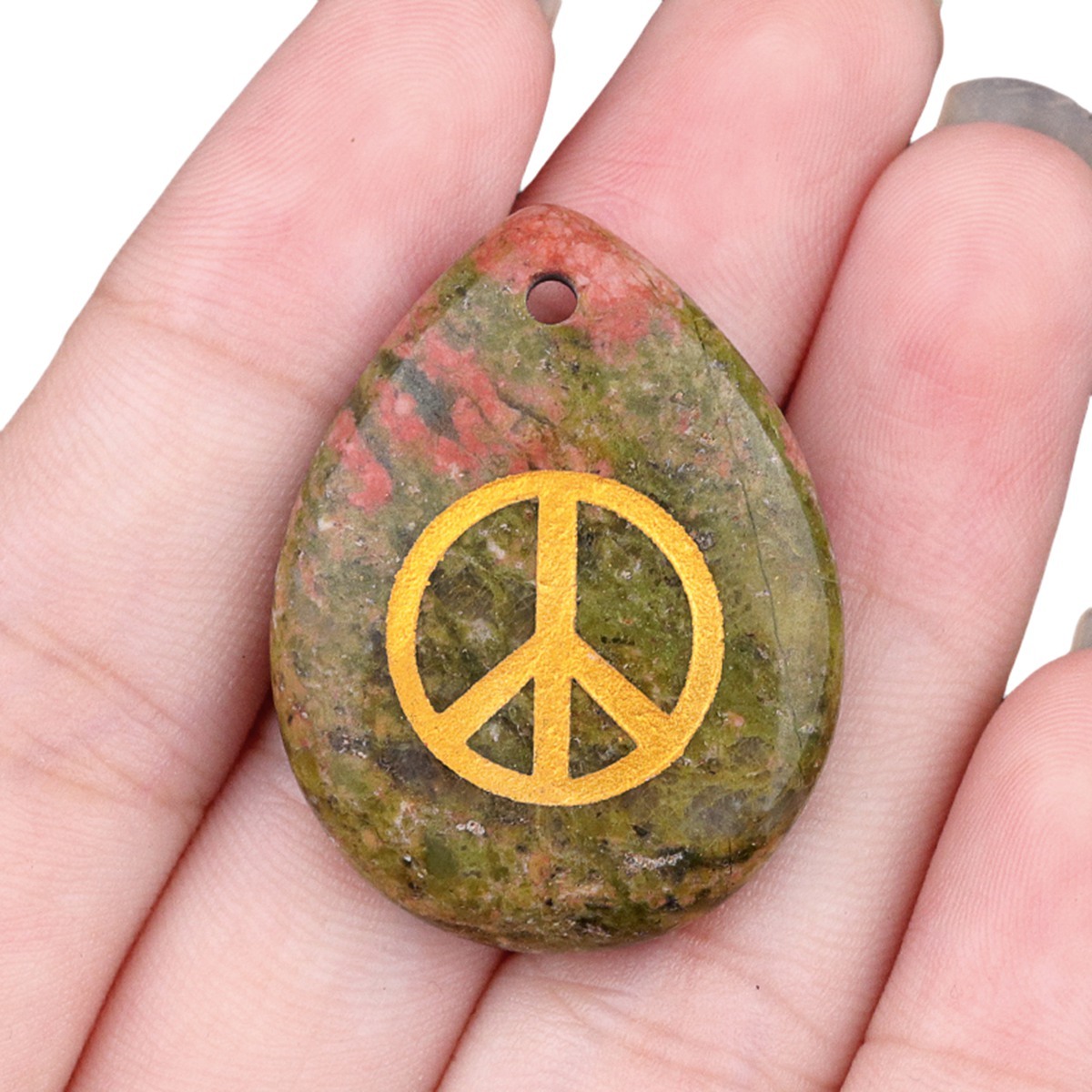 Gold Directional Sign " Peace " Teardrop Gemstone Pendant for Making Jewelry