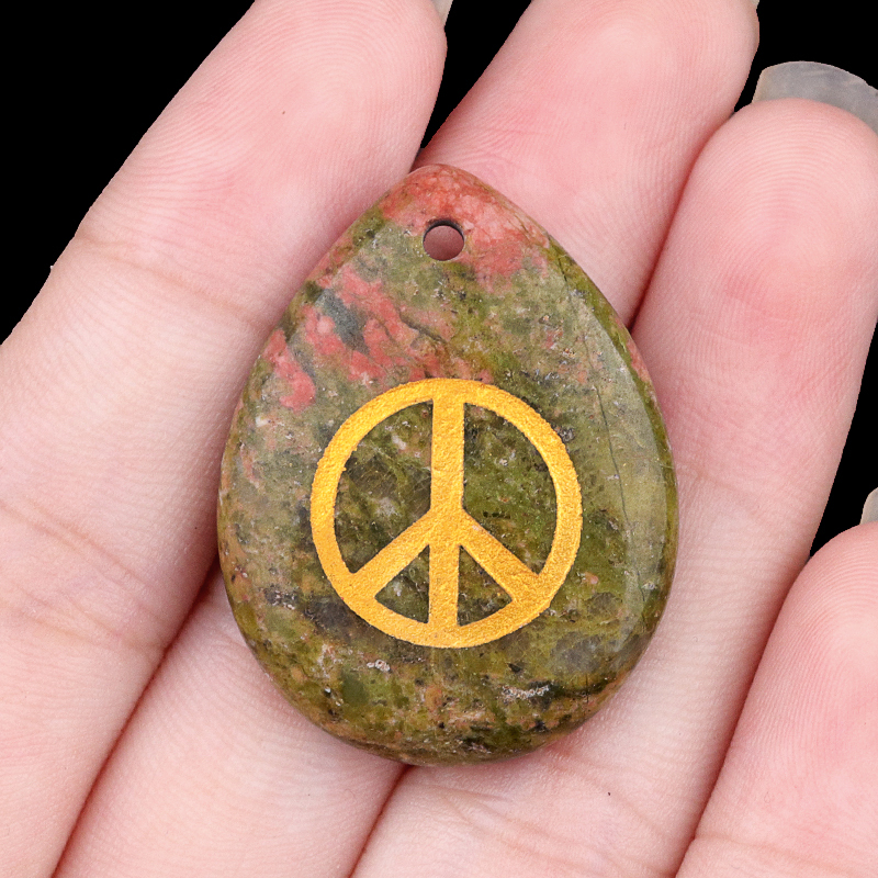 Gold Directional Sign " Peace " Teardrop Gemstone Pendant for Making Jewelry