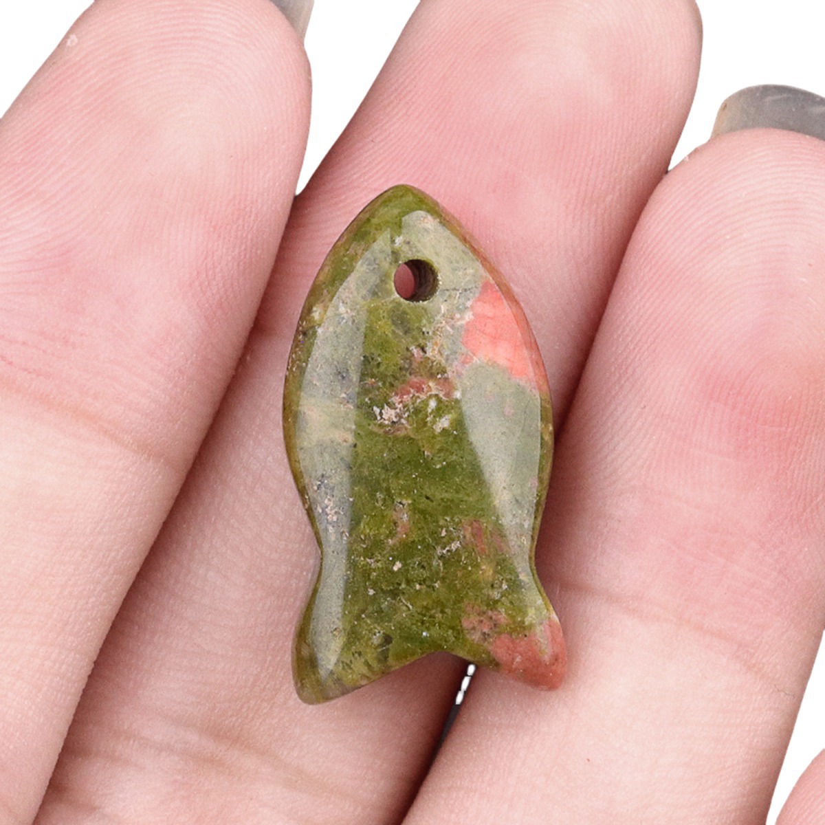 Handmade Craved Fish Gemstone Pendant for Making Jewelry 20X38MM