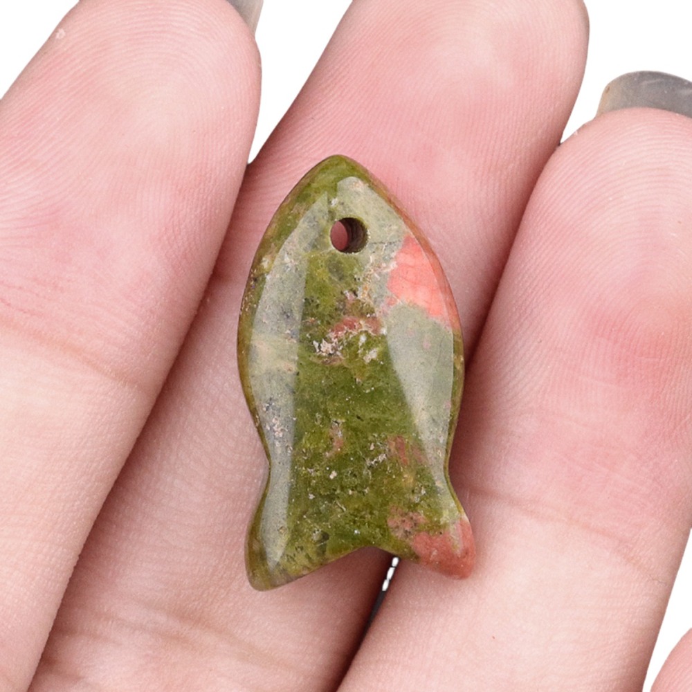 Handmade Craved Fish Gemstone Pendant for Making Jewelry 20X38MM