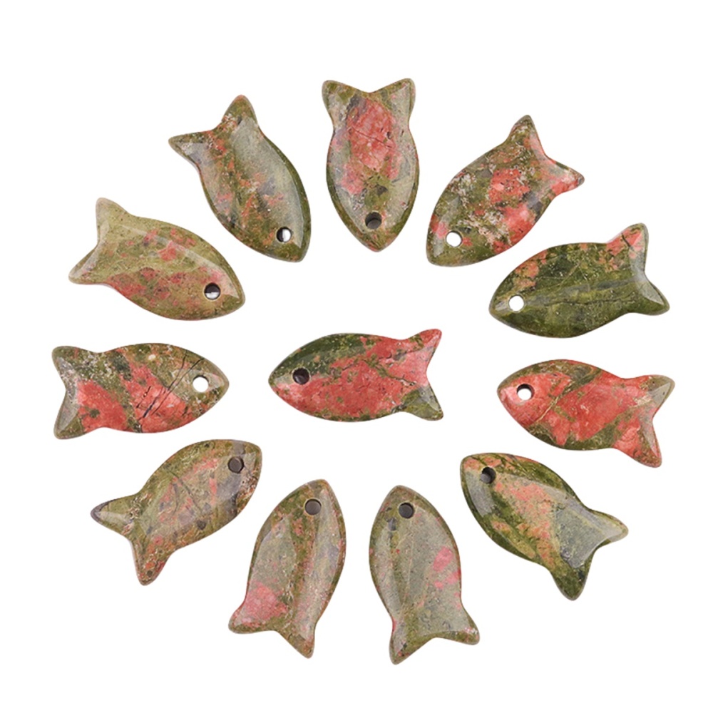 Handmade Craved Fish Gemstone Pendant for Making Jewelry 20X38MM