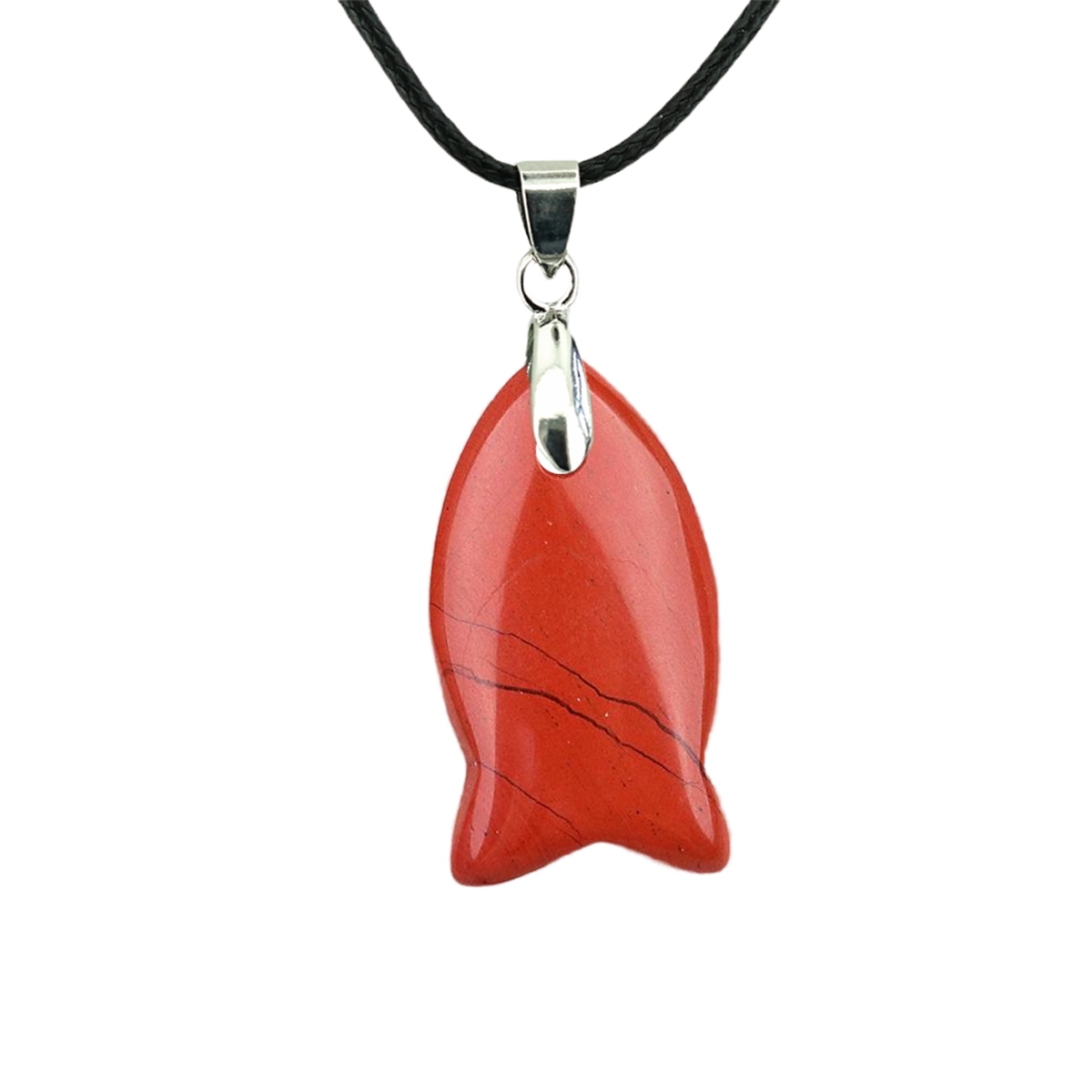 Handmade Craved Fish Gemstone Pendant Necklace 45cm Black Cord