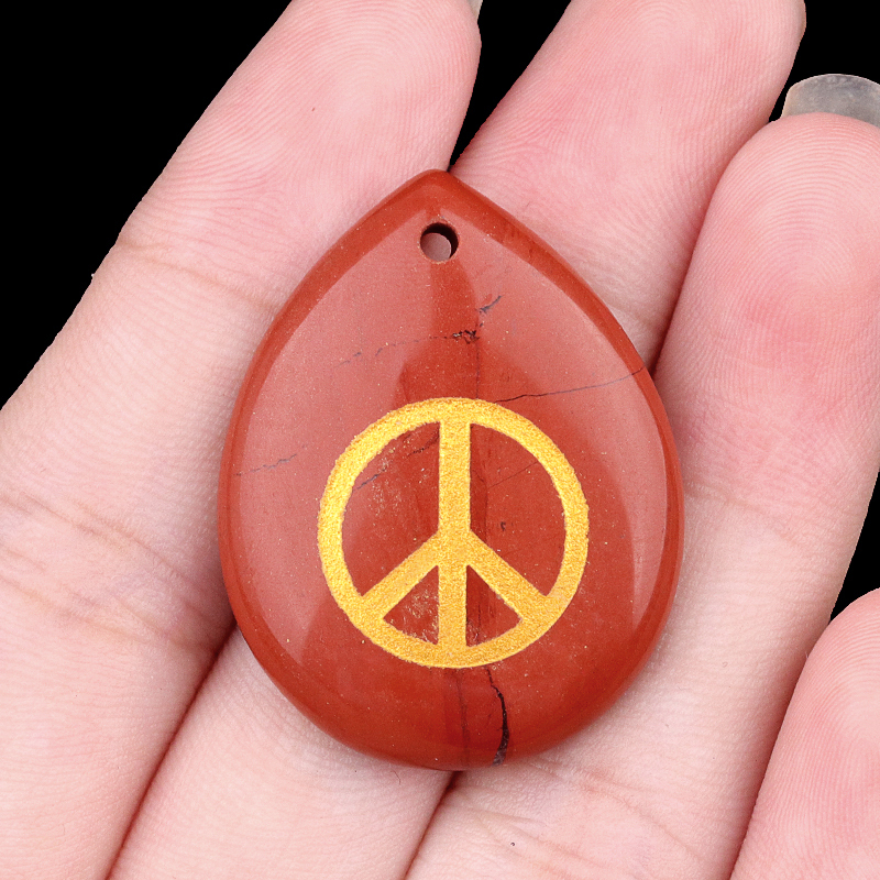 Gold Directional Sign " Peace " Teardrop Gemstone Pendant for Making Jewelry