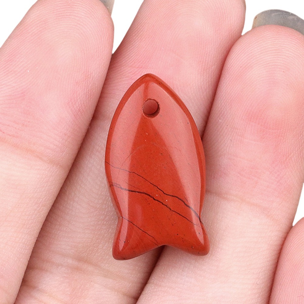 Handmade Craved Fish Gemstone Pendant for Making Jewelry 20X38MM