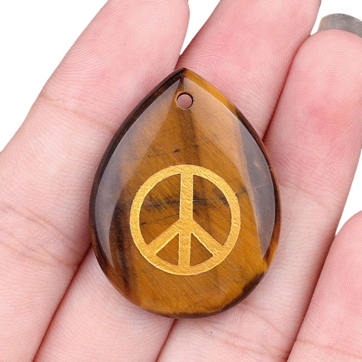 Gold Directional Sign " Peace " Teardrop Gemstone Pendant for Making Jewelry